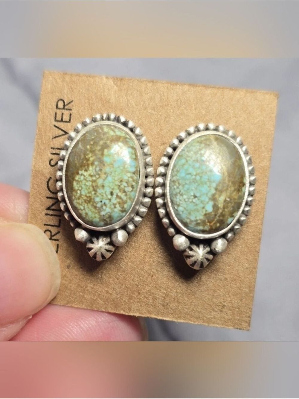 Number 8 Turquoise Sterling Stud Earrings Southwestern